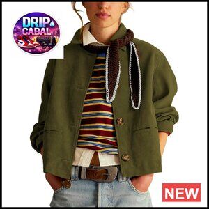 Faux Suede Cropped Jacket Lapel Blazer Vintage Button Down Coat Casual